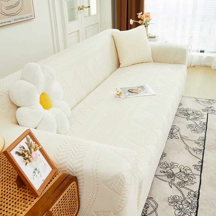 91家纺网 家纺一手货源 找家纺 丝绮鹿 2024新款菲亚松紧款沙发套（三人图） 米白