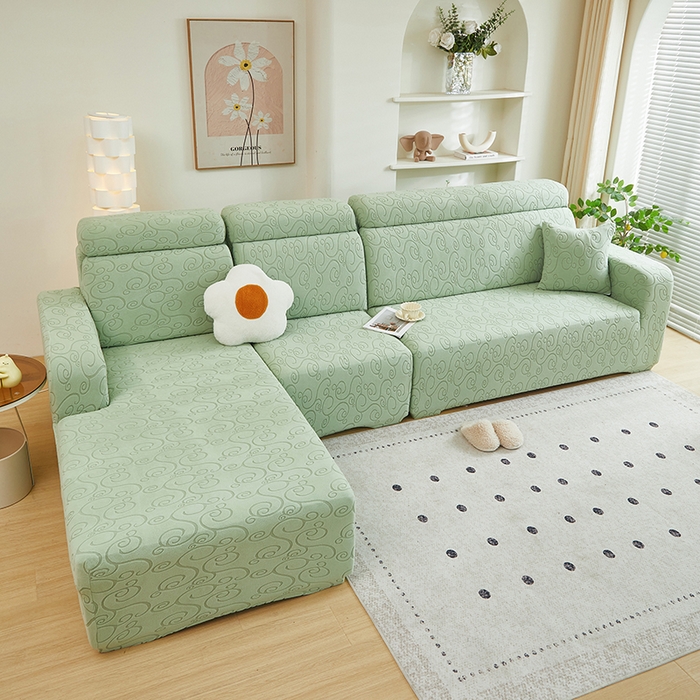 91家纺网 家纺一手货源 找家纺 丝绮鹿 2024新款年华松紧款沙发套（贵妃图） 草绿