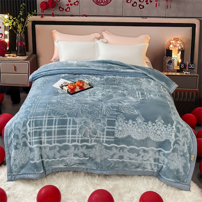 91家纺网 家纺一手货源 找家纺 凯轩毛毛毯毯子网销专供 2024新款5D压花素色云毛毯毯子毛毛毯毯子毛毯毯子子 素雅-蓝灰