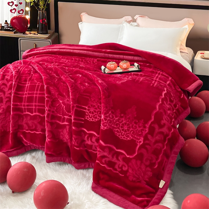 91家纺网 家纺一手货源 找家纺 凯轩毛毛毯毯子网销专供 2024新款5D压花素色云毛毯毯子毛毛毯毯子毛毯毯子子 素雅-酒红