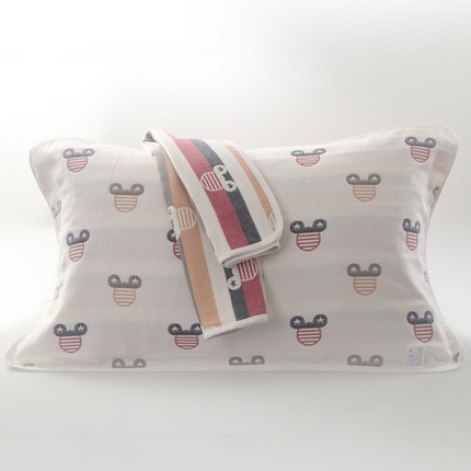 （买家秀爆款花型不断货）A类母婴级全棉纯棉六层纱多功能枕巾多层宽边枕巾无印风流苏纱布枕巾50*80cm/对 可爱米奇