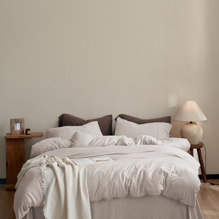 91家纺网 家纺一手货源 找家纺 子和家居 2023新款德绒棉针织三件套四件套系列 燕麦杏