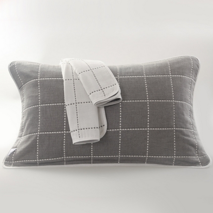 91家纺网 家纺一手货源 找家纺 （买家秀爆款花型不断货）A类母婴级全棉纯棉六层纱多功能枕巾多层宽边枕巾无印风流苏纱布枕巾50*80cm/对 虚线格灰色