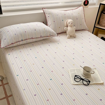 （买家秀 不断货）A类母婴级全棉纯棉床单纯棉全棉床笠双层纱床笠床罩卡通床笠儿童床垫套保护罩--单床笠 彩条爱（床笠）
