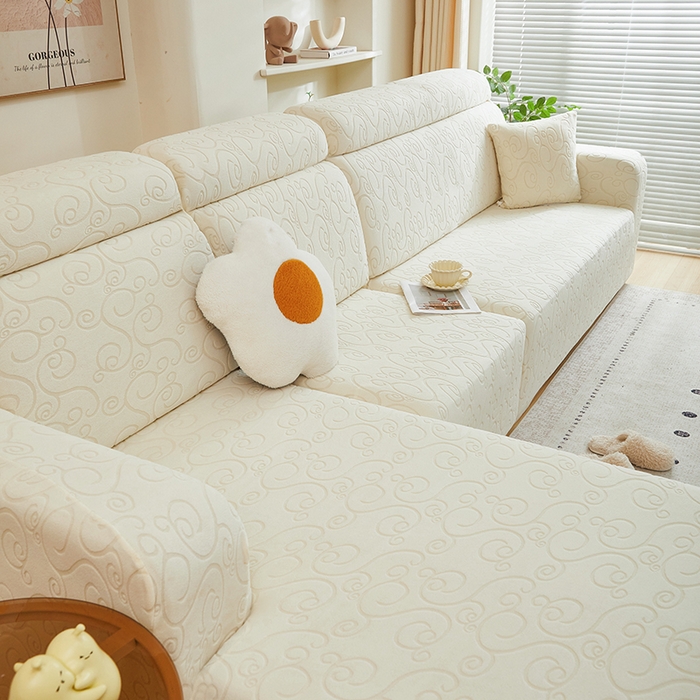 91家纺网 家纺一手货源 找家纺 丝绮鹿 2024新款年华松紧款沙发套（贵妃图） 米白