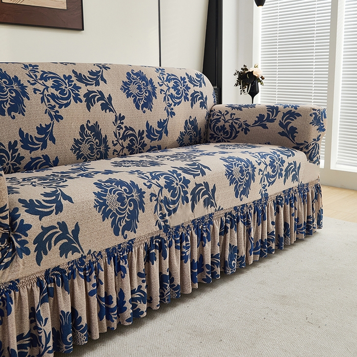 91家纺网 家纺一手货源 找家纺 共鸣沙发套 2024新款牛奶丝系列沙发套（裙摆款） 简欧