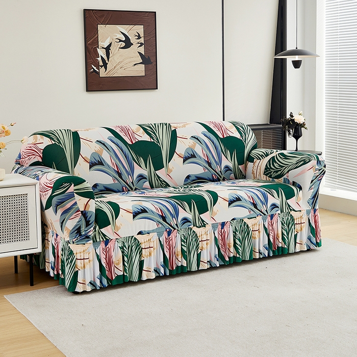 91家纺网 家纺一手货源 找家纺 共鸣沙发套 2024新款牛奶丝系列沙发套（裙摆款） 夏意