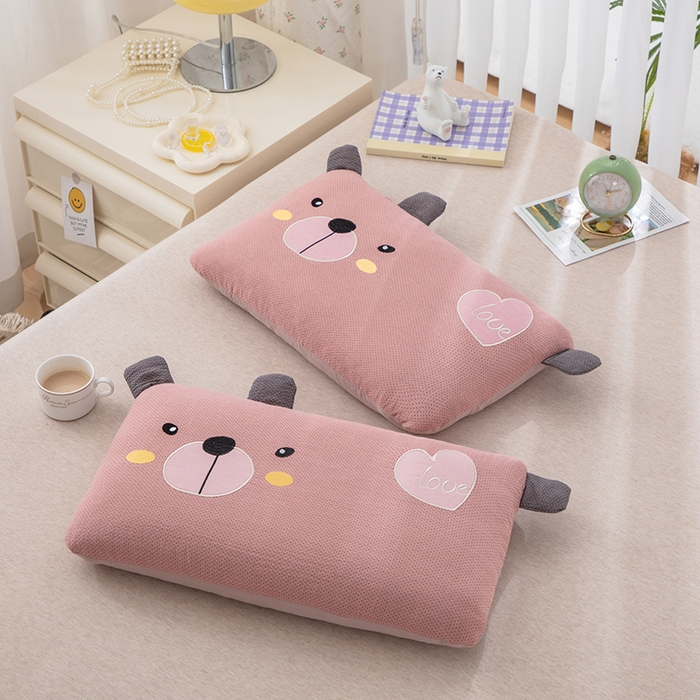 91家纺网 家纺一手货源 找家纺 织布人 2024新款荞麦枕儿童学生卡通全棉双层纱萌萌熊枕套+荞麦枕芯 双层纱萌萌熊荞麦枕-粉色