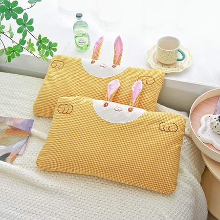 91家纺网 家纺一手货源 找家纺 织布人 2025新款荞麦枕卡通全棉水洗棉小兔子儿童枕学生枕家用荞麦枕头 全棉小兔荞麦枕-黄格