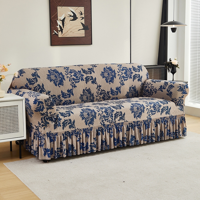 91家纺网 家纺一手货源 找家纺 共鸣沙发套 2024新款牛奶丝系列沙发套（裙摆款） 简欧