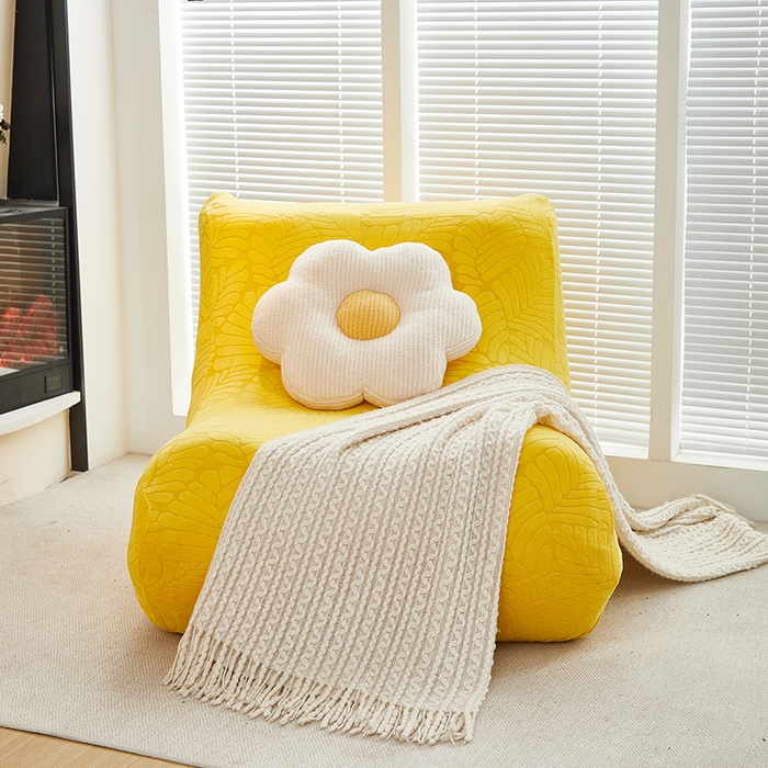 91家纺网 家纺一手货源 找家纺 共鸣沙发套 2024新款臻品提花系列懒人沙发套（织叶花系） 织叶柠黄