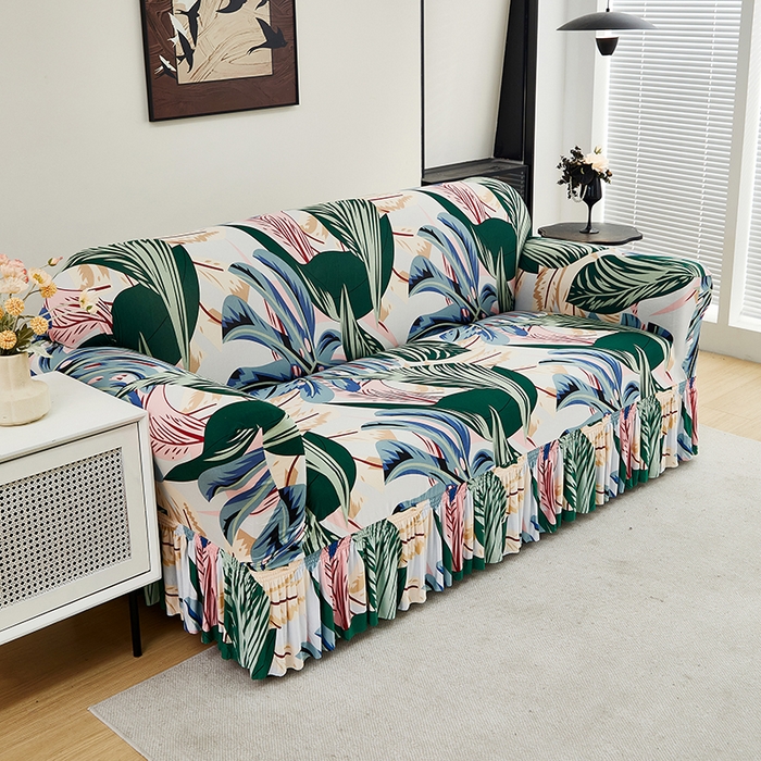 91家纺网 家纺一手货源 找家纺 共鸣沙发套 2024新款牛奶丝系列沙发套（裙摆款） 夏意