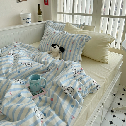 91家纺网 家纺一手货源 找家纺 （总）尺素 2024韩国ins风少女粉被套纯棉卡通四件套小清新蝴蝶结被套240*250床单学生宿舍三件套