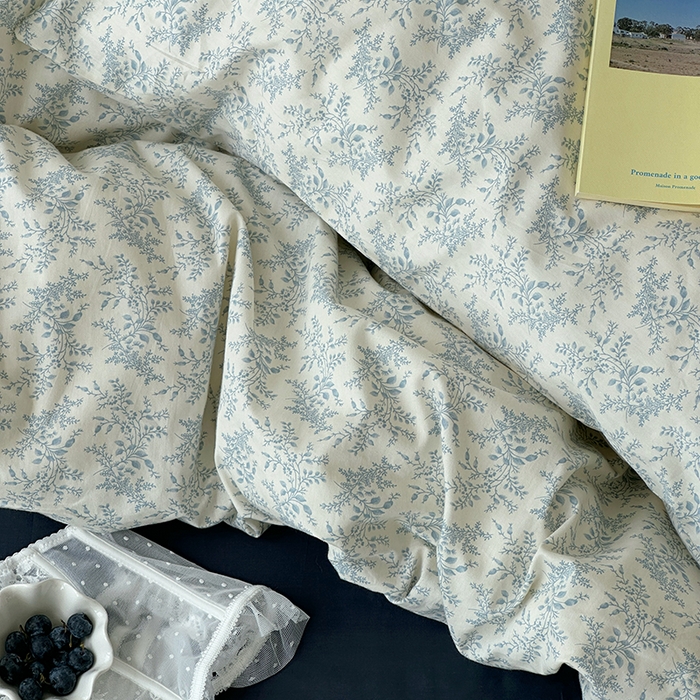 91家纺网 家纺一手货源 找家纺 尺素 2024韩国ins风少女粉被套纯棉卡通四件套小清新蝴蝶结被套240*250床单学生宿舍三件套 散文诗（藏青）