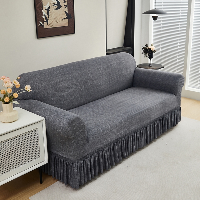 91家纺网 家纺一手货源 找家纺 共鸣沙发套 2024新款牛奶丝系列沙发套（裙摆款） 简约深灰