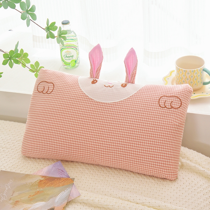 91家纺网 家纺一手货源 找家纺 织布人 2025新款荞麦枕卡通全棉水洗棉小兔子儿童枕学生枕家用荞麦枕头 全棉小兔荞麦枕-粉格
