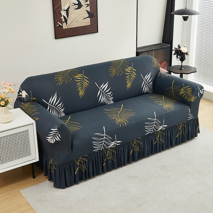 91家纺网 家纺一手货源 找家纺 共鸣沙发套 2024新款牛奶丝系列沙发套（裙摆款） 羽叶