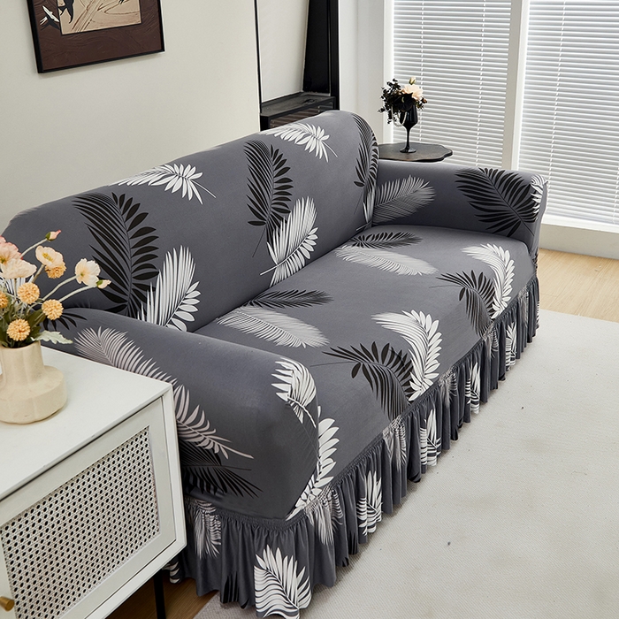 91家纺网 家纺一手货源 找家纺 共鸣沙发套 2024新款牛奶丝系列沙发套（裙摆款） 飞叶