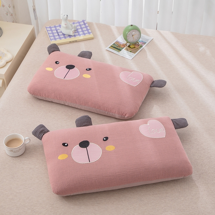 91家纺网 家纺一手货源 找家纺 织布人 2024新款荞麦枕儿童学生卡通全棉双层纱萌萌熊枕套+荞麦枕芯 双层纱萌萌熊荞麦枕-粉色