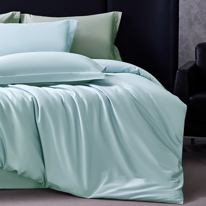 91家纺网 家纺一手货源 找家纺 轩和家居  2024新款70S长绒棉四件套 天青蓝