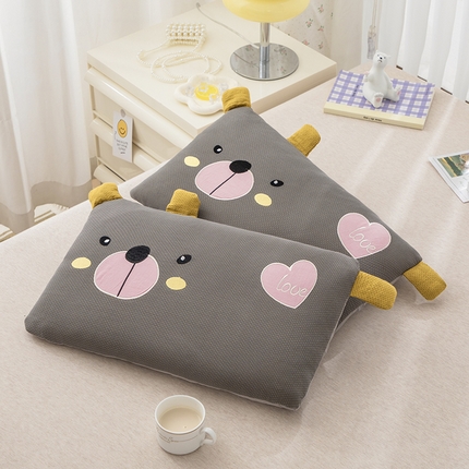 织布人 2024新款荞麦枕儿童学生卡通全棉双层纱萌萌熊枕套+荞麦枕芯 双层纱萌萌熊荞麦枕-灰咖