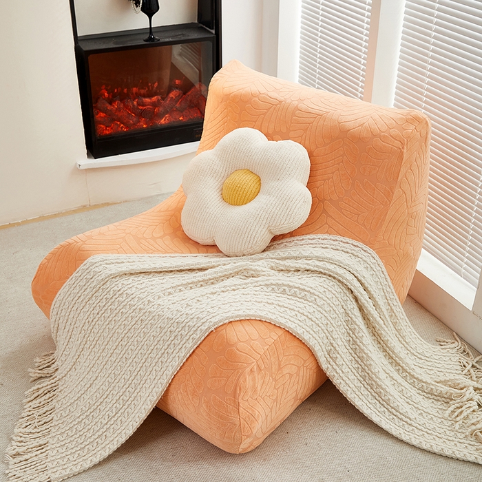 91家纺网 家纺一手货源 找家纺 共鸣沙发套 2024新款臻品提花系列懒人沙发套（织叶花系） 织叶卡橙