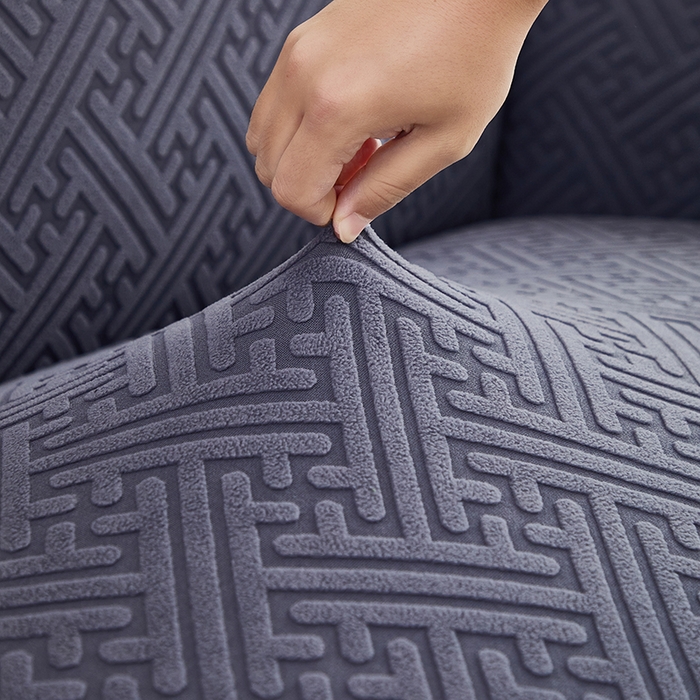 91家纺网 家纺一手货源 找家纺 共鸣沙发套 2024新款拉绒提花系列沙发套（裙摆款） 拉绒深灰