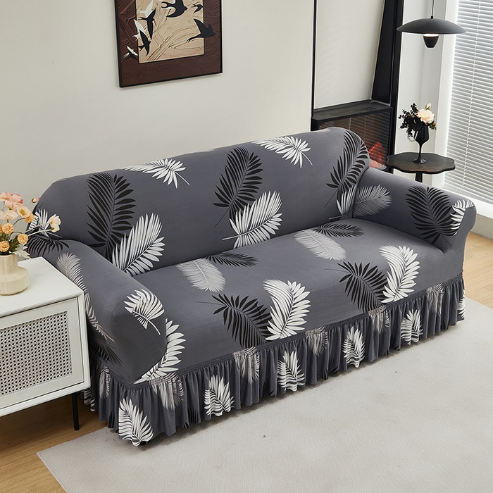 91家纺网 家纺一手货源 找家纺 共鸣沙发套 2024新款牛奶丝系列沙发套（裙摆款） 飞叶