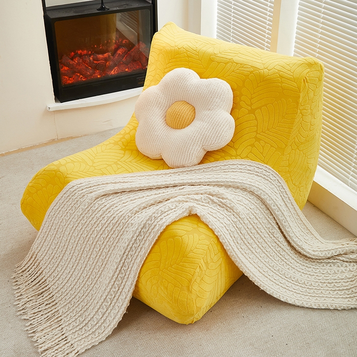 91家纺网 家纺一手货源 找家纺 共鸣沙发套 2024新款臻品提花系列懒人沙发套（织叶花系） 织叶柠黄