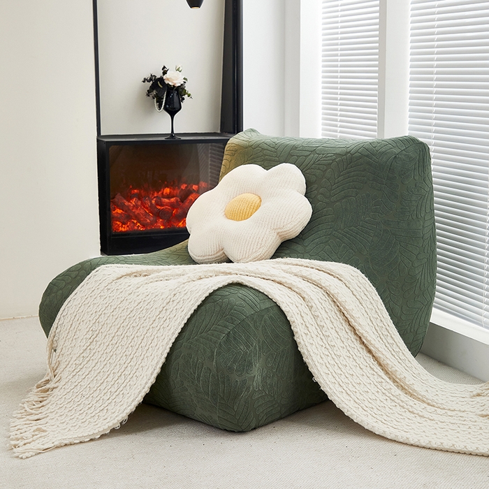 91家纺网 家纺一手货源 找家纺 共鸣沙发套 2024新款臻品提花系列懒人沙发套（织叶花系） 织叶松绿