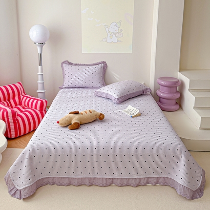 91家纺网 家纺一手货源 找家纺 源舜 2025新款云感皱皱纱法式床盖三件套点点紫