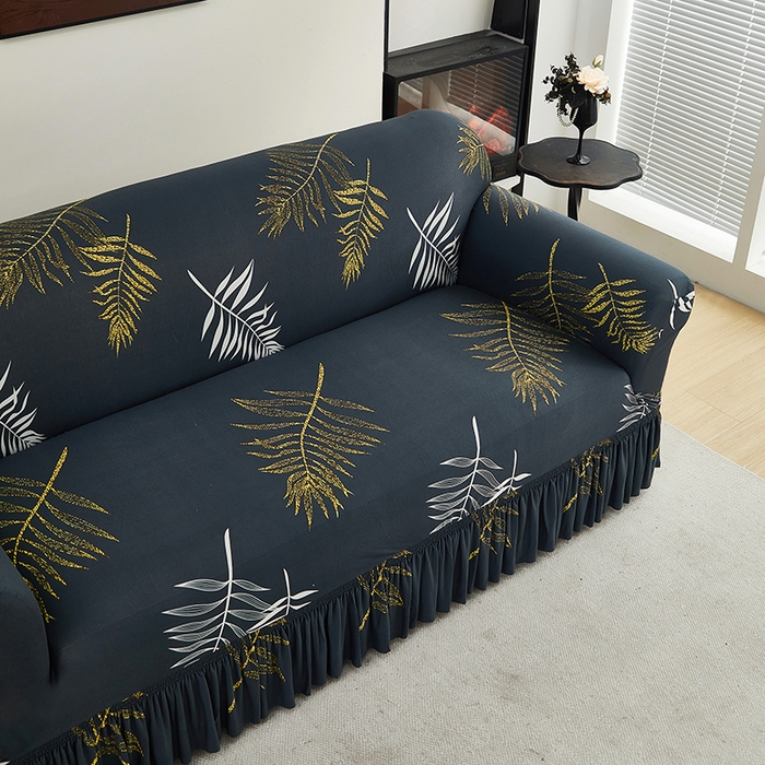 91家纺网 家纺一手货源 找家纺 共鸣沙发套 2024新款牛奶丝系列沙发套（裙摆款） 羽叶