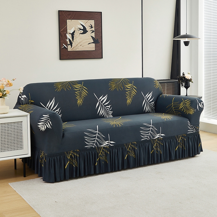 91家纺网 家纺一手货源 找家纺 共鸣沙发套 2024新款牛奶丝系列沙发套（裙摆款） 羽叶