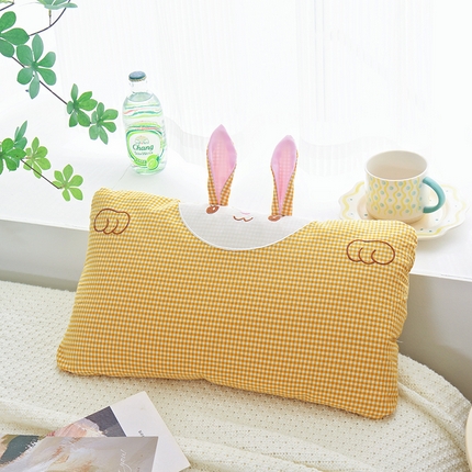 91家纺网 家纺一手货源 找家纺 织布人 2025新款枕芯卡通全棉水洗棉小兔子儿童枕学生枕羽丝棉枕头+枕芯 全棉小兔枕-奶黄彩格