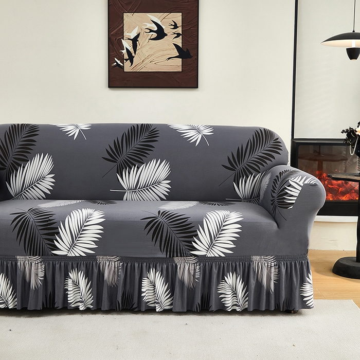 91家纺网 家纺一手货源 找家纺 共鸣沙发套 2024新款牛奶丝系列沙发套（裙摆款） 飞叶