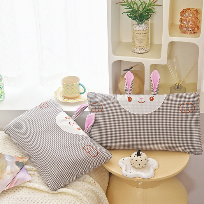 91家纺网 家纺一手货源 找家纺 织布人 2025新款荞麦枕卡通全棉水洗棉小兔子儿童枕学生枕家用荞麦枕头 全棉小兔荞麦枕-灰格