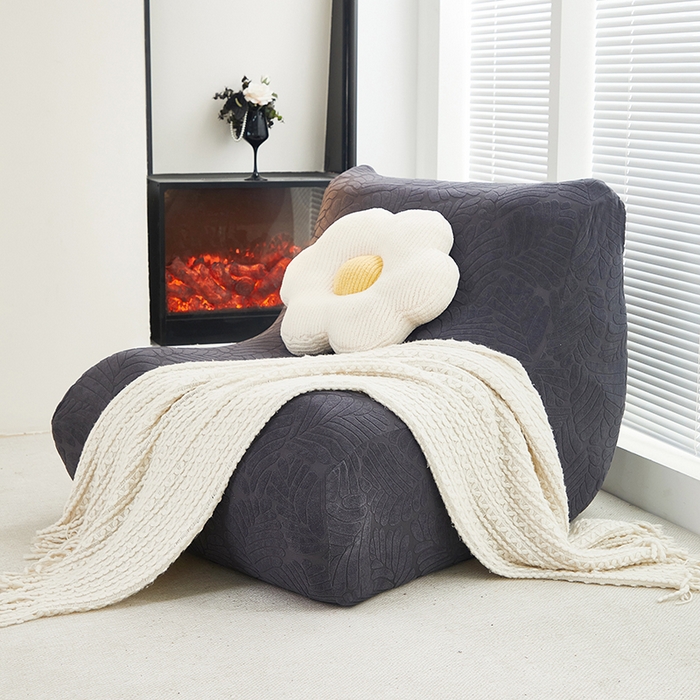 91家纺网 家纺一手货源 找家纺 共鸣沙发套 2024新款臻品提花系列懒人沙发套（织叶花系） 织叶碳灰