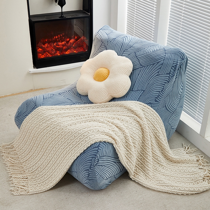 91家纺网 家纺一手货源 找家纺 共鸣沙发套 2024新款臻品提花系列懒人沙发套（枫纹花系） 枫纹净蓝