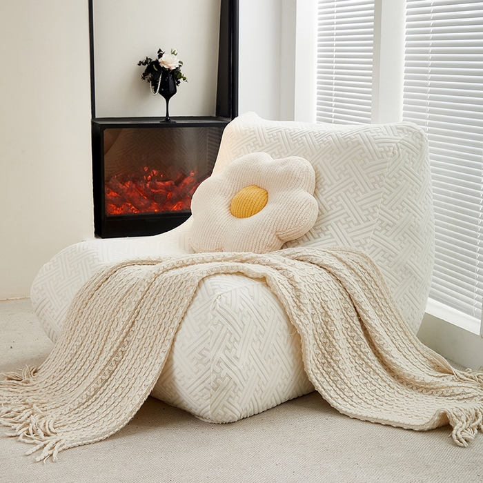 91家纺网 家纺一手货源 找家纺 共鸣沙发套 2024新款拉绒提花系列懒人沙发套 拉绒白色