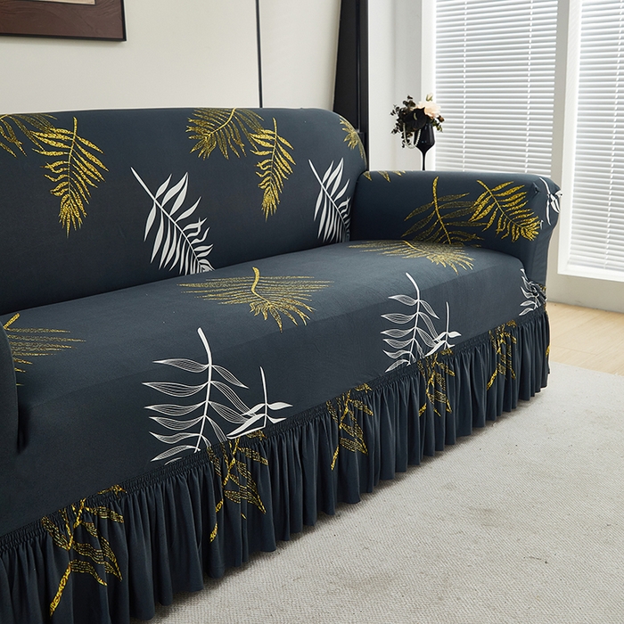 91家纺网 家纺一手货源 找家纺 共鸣沙发套 2024新款牛奶丝系列沙发套（裙摆款） 羽叶