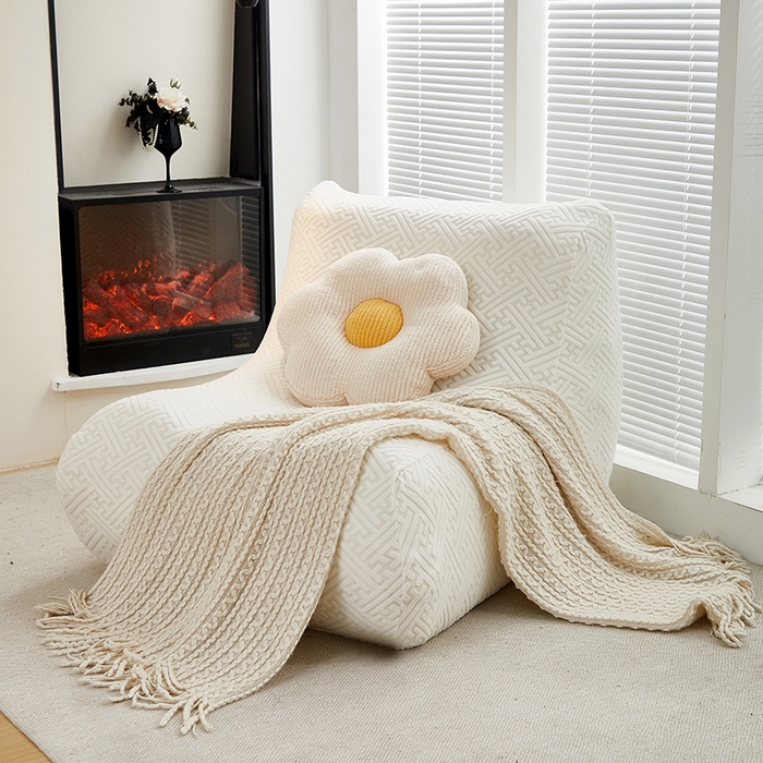 91家纺网 家纺一手货源 找家纺 共鸣沙发套 2024新款拉绒提花系列懒人沙发套 拉绒白色