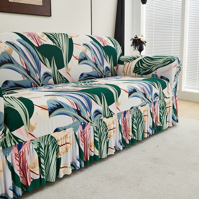 91家纺网 家纺一手货源 找家纺 共鸣沙发套 2024新款牛奶丝系列沙发套（裙摆款） 夏意