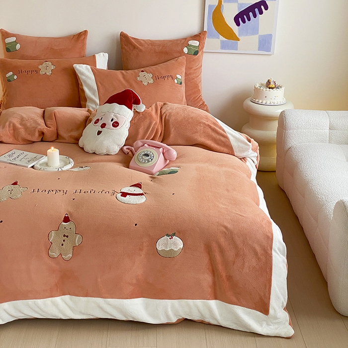 91家纺网 家纺一手货源 找家纺 MIU缪家居 2024新款加厚保暖牛奶绒四件套-圣诞礼物 圣诞礼物 橘色