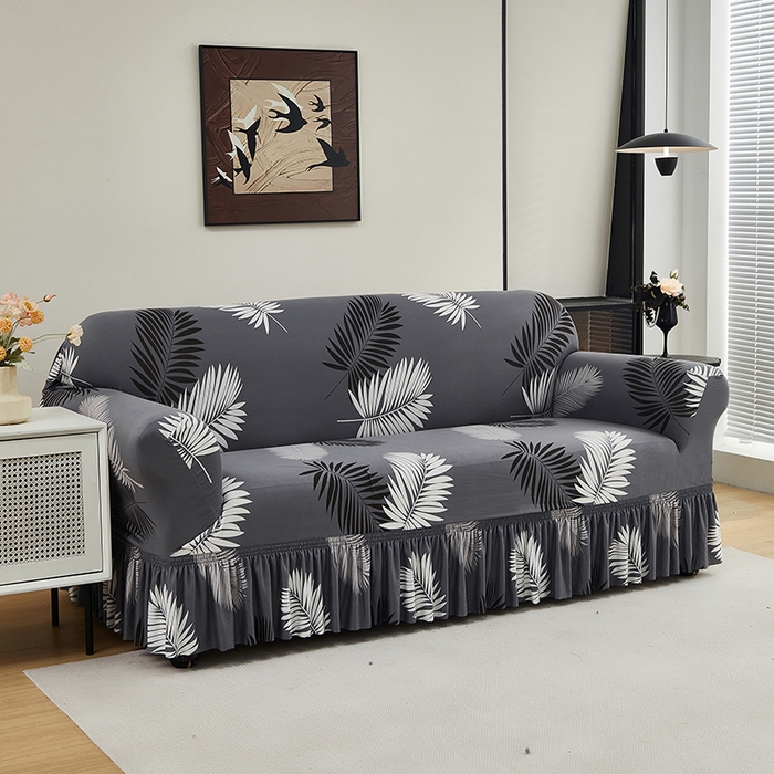 91家纺网 家纺一手货源 找家纺 共鸣沙发套 2024新款牛奶丝系列沙发套（裙摆款） 飞叶