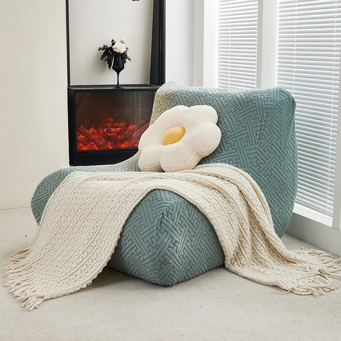 91家纺网 家纺一手货源 找家纺 共鸣沙发套 2024新款拉绒提花系列懒人沙发套 拉绒墨绿