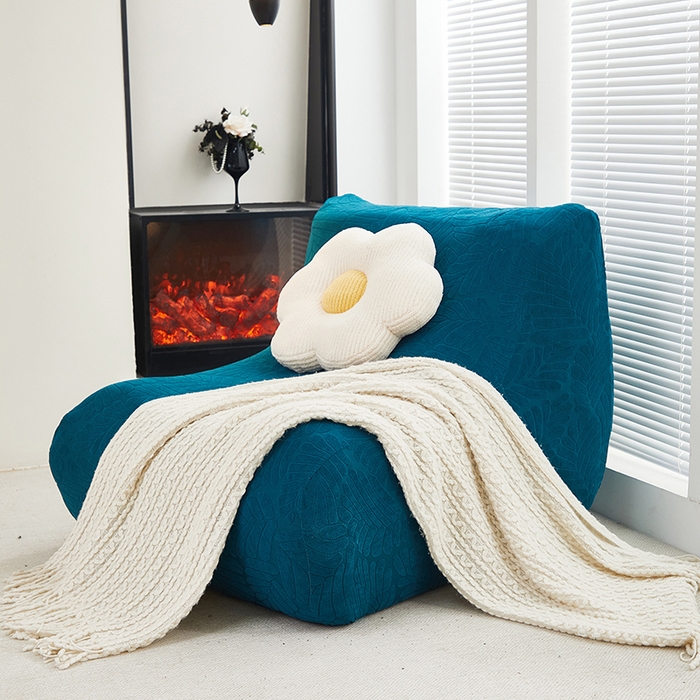 91家纺网 家纺一手货源 找家纺 共鸣沙发套 2024新款臻品提花系列懒人沙发套（织叶花系） 织叶杉绿