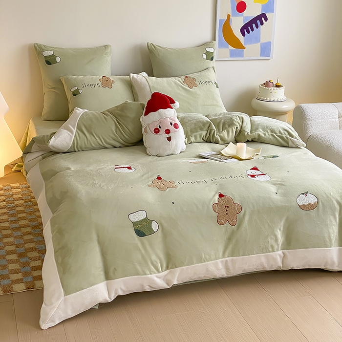 91家纺网 家纺一手货源 找家纺 （总）MIU缪家居 2024新款加厚保暖牛奶绒四件套-圣诞礼物