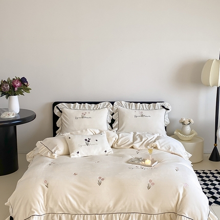MIU缪家居 2024新款厚实保暖牛奶绒四件套-挚爱 挚爱-奶奶白