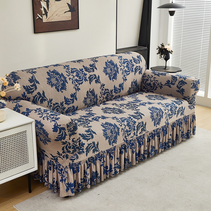 91家纺网 家纺一手货源 找家纺 共鸣沙发套 2024新款牛奶丝系列沙发套（裙摆款） 简欧