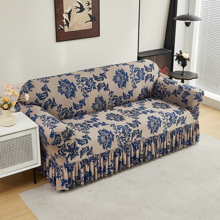 91家纺网 家纺一手货源 找家纺 共鸣沙发套 2024新款牛奶丝系列沙发套（裙摆款） 简欧